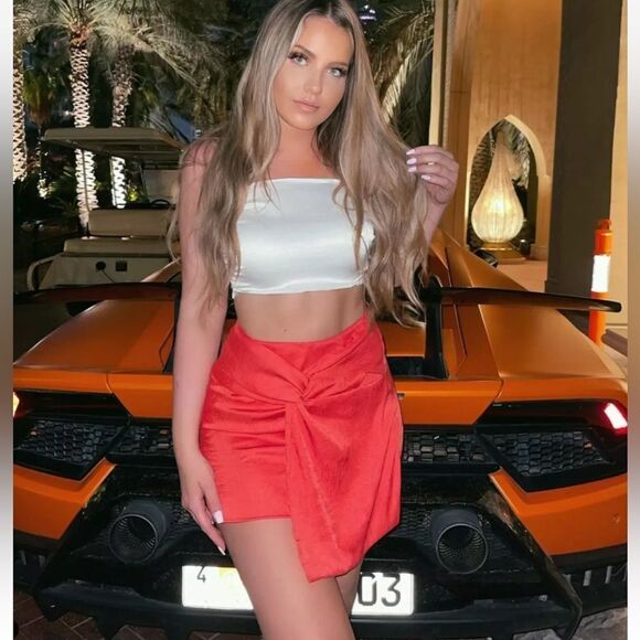 ZARA Coral Red Sateen Mini Skirt with Knot Detail Bloggers Fave Size XS - Picture 3 of 8